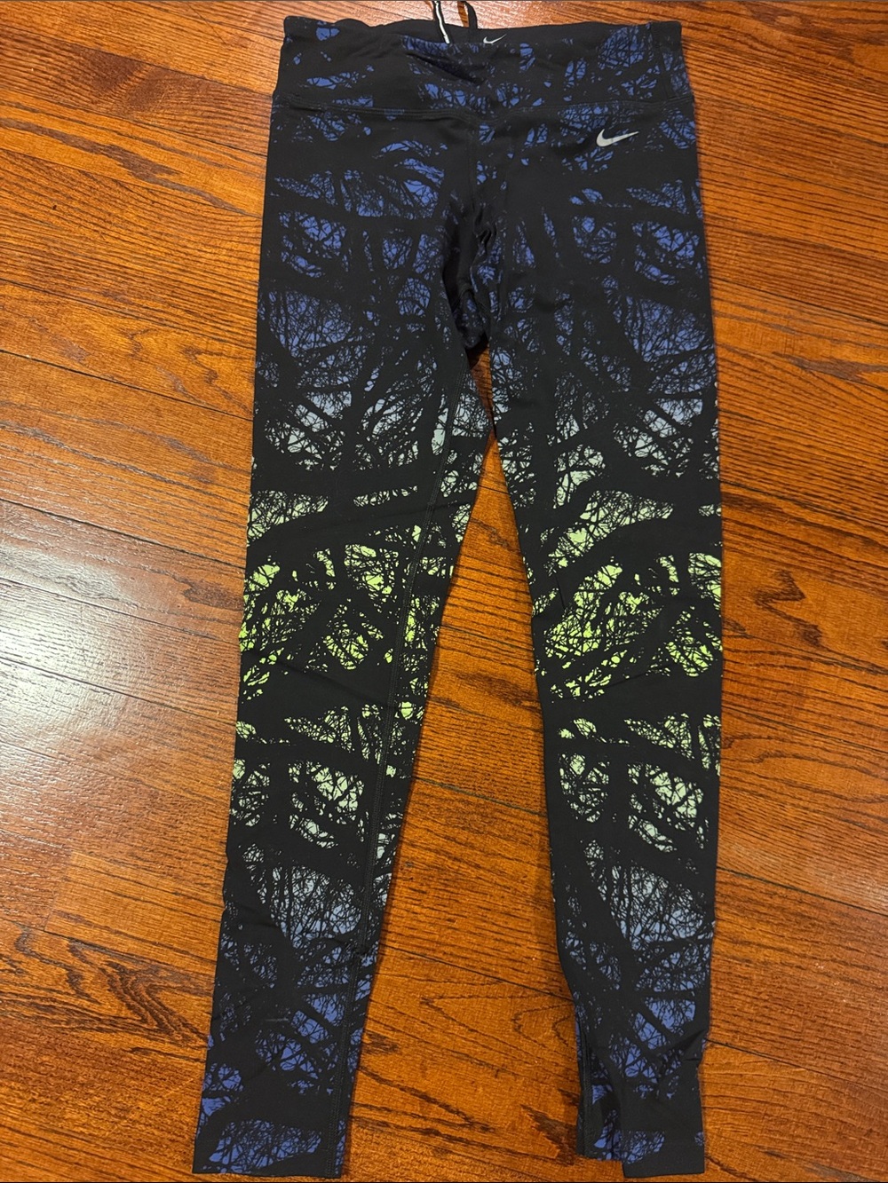 Nike Black Leggings with Blue and Green Tree Silhouette Print